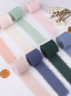 4CM*5M Handmade Frayed Edged Satin Chiffon Silk Ribbon For W