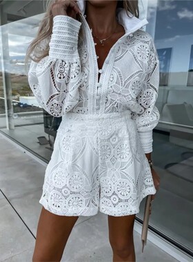 Elegant Lace 2 Piece Sets Women Outfit Summer Autumn Long Sl