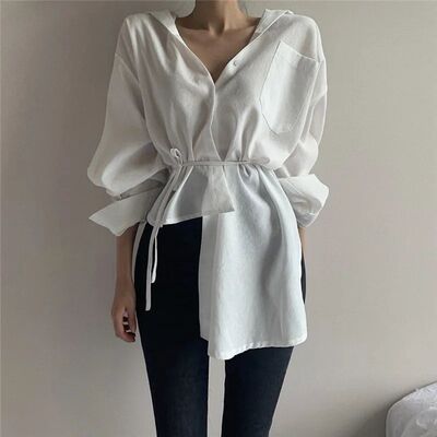 Office Lady Irregular Blouse Spring Korean Women's Turn-Down