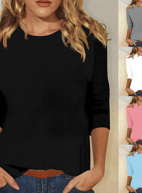 2024 Women's Independent Station Top Round Neck Three-quarte