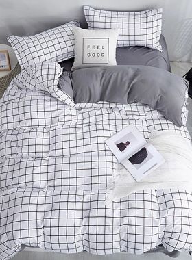 Bonenjoy Queen Size Bedding Set White Color Black Plaid Micr