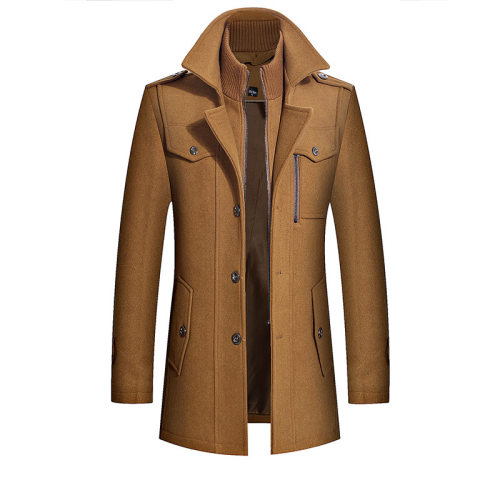 European Version Vertical Zipper Double Collar Woolen Coat M
