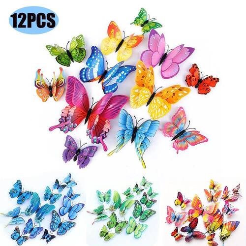 12pcs 3D Double Layer Butterflies Wall Stickers Living Room