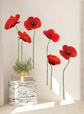 1pc Watercolor Red Flowers Wall Stickers for Children Room D