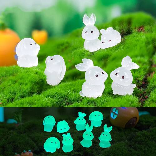 8PCS Luminous Rabbit Miniature Figurines Fairy Garden Decora