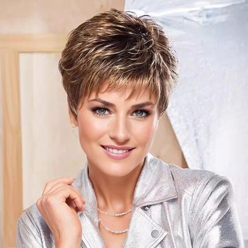 Short Straight Hair Women's Short Curly Hair Grandma Short H