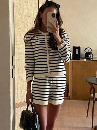 Tossy Striped Knit 2 Piece-Set Shorts Women Fashion Zebra Pr