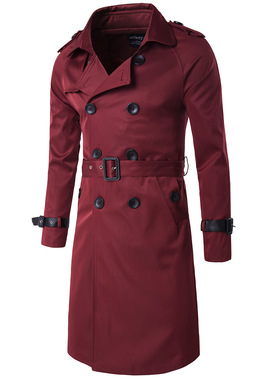 Men's Windbreaker Jacket Long Slim Double-breasted Lapel Win