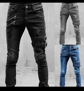2024 Personality rend Worn Hole Motorcycle Skinny Jeans Men