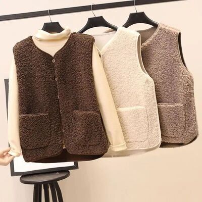 Vests New Spring Autumn Women Button Waistcoat Lamb Hair Win