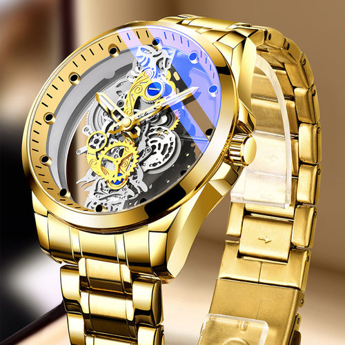 2023 Watch Men Skeleton Automatic Mechanical Watch Gold Skel