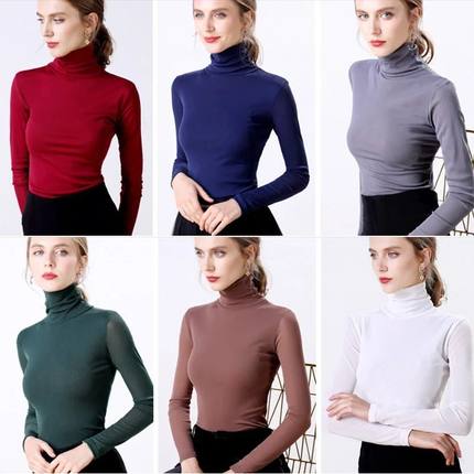 Autumn Sexy Womens Pullover Turtleneck Blouse Shirt Long Sle
