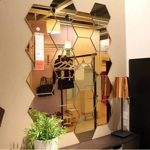 6/12pcs 3D Mirror Wall Sticker Hexagon Decal Home Decor DIY