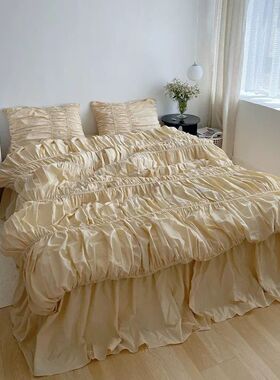 Svetanya Girls Pleat Cotton Bedding Set Solid Bed Linen King