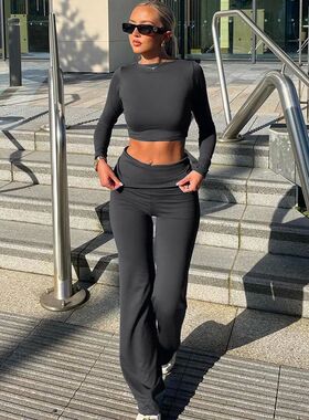 Hawthaw Women 2024 Spring Autumn Long Sleeve Crop ops Long P