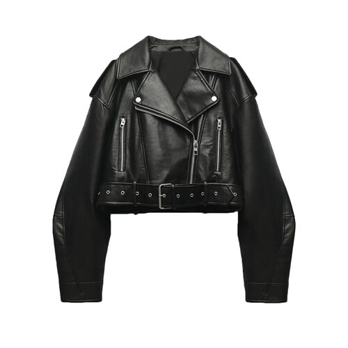 Fitaylor Women Faux PU Leather Jacket Casual Lady Lapel Zipp