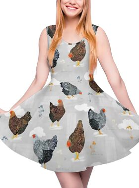 Chicken Art Dress Cute Hen Print Sreet Wear Dresses Women re