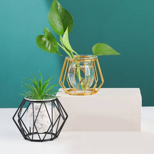 Plant Holder Vase Metal Terrarium Geometric Nordic Golden Gl