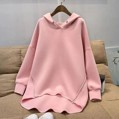 Women Sweatshirt Solid Color Zippers Eyelet Long Sleeve Sree