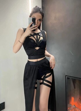 Goth Club Mesh Sexy Summer Corsets Skirt Set Women Sleeveles