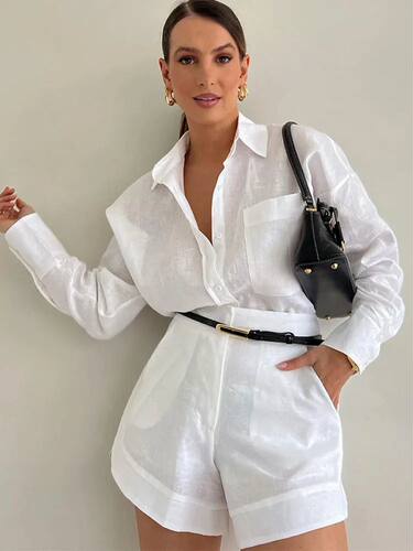 Fashion Loose Casual Long Sleeve Short 2 Piece For Women Lap