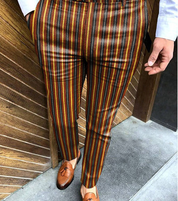 Small Stripe Printed Casual Fashionable Pinto Pants Hot Sale