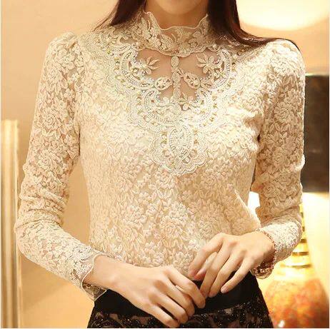 Spring Autumn New Women Sexy Embroidery Lace Blouse Feminine