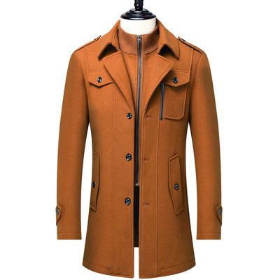 2024 Men's Medium-length Wool Woolen Coat Thickened Jacket F
