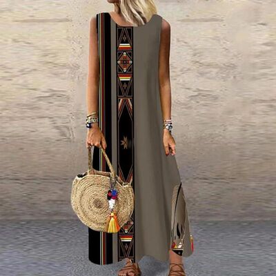 Vintage Floral Printed Maxi Dresses Women Summer Sleeveless