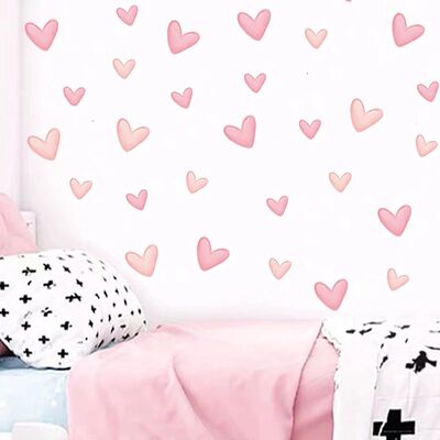 60pcs/set Soft Pink Big Small Heart Shape Wall Stickers for