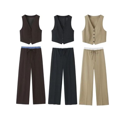 Willshela Women Fashion Two Piece Set Khaki Tank ops & Strai