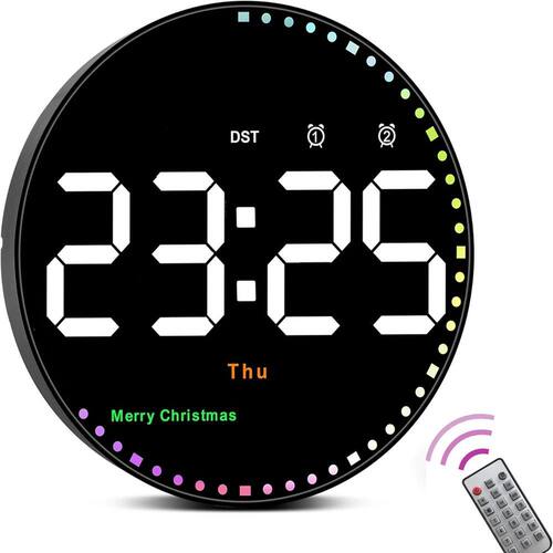 Remote Control LED Wall Clock with Dual Alarms,Calendar and