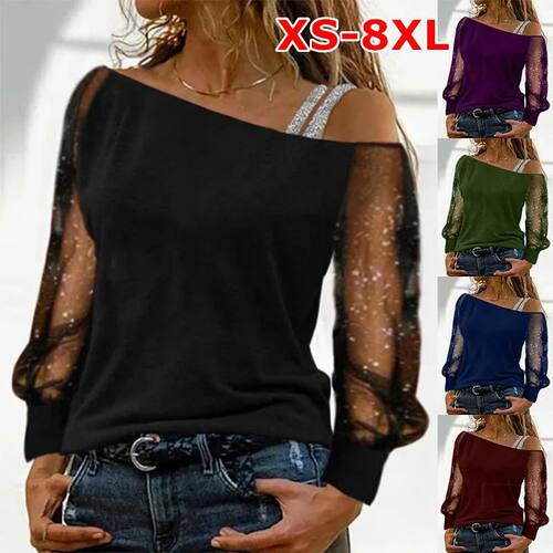 XS-8XL Fashion Woman Tshirts Long Sleeve Solid Colour Sexy O