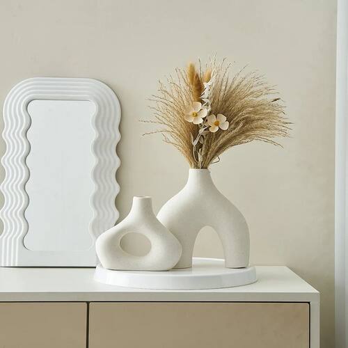 2pcs Frosted Ceramic Vase Nordic Style White Vase Light Luxu