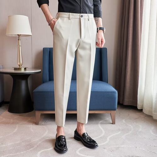 Thin Casual Cropped Trousers For Men With Dropped Feel Trous