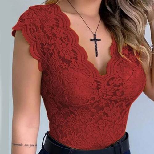 Womens V Neck Sexy Lace Casual Vest Tank ops Ladies Slim Fit