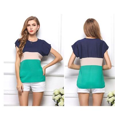 summer style chiffon women Thin Top blouses Patchwork blouse