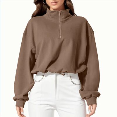 Half Zip Women Overzised Hoodie Stand Collar Casual Sweatshi