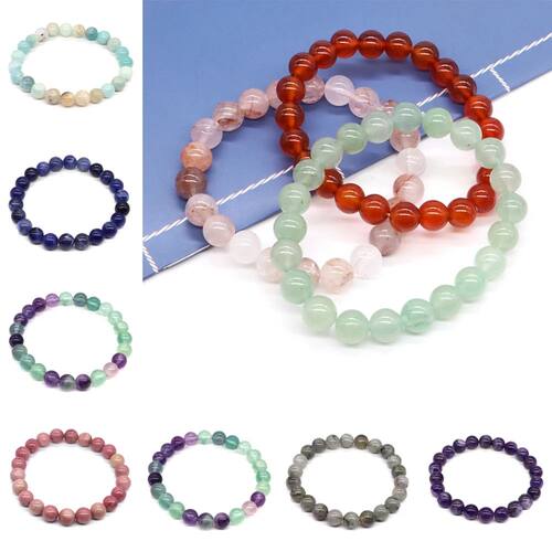 Natural Stone Beads Bracelet For Women Men Amethysts Crystal