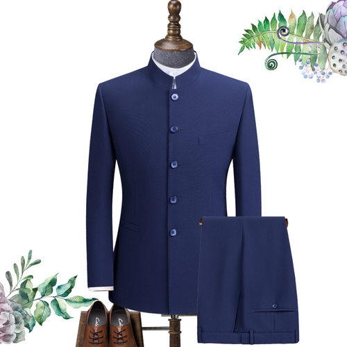 Stand-up Collar Chinese Tunic Suit Sretch Fabric Men's Suit