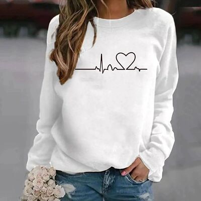 Women's Funny Heartbeat Line Printed Sweater Round Neck Swea