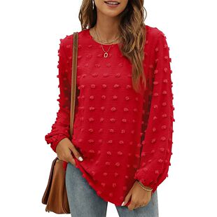 Women's Chiffon Blouses Long Sleeve Crewneck ops Dressy Casu