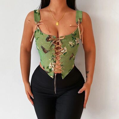 Fashion Court Stylish Women Corset Summel Sleeveless Lace Up