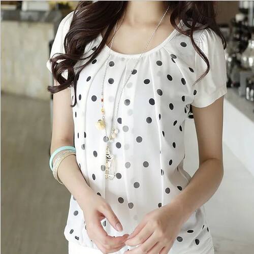 new summer short-sleeved large size woman wave point chiffon
