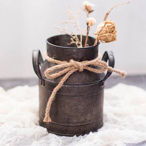 Retro Vase Iron Art Flower Bucket Photo Prop Milk Tin Living
