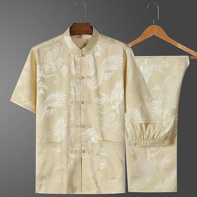 Ice Silk Tang Suit Men's Middle-aged And Elderly Short-sleev