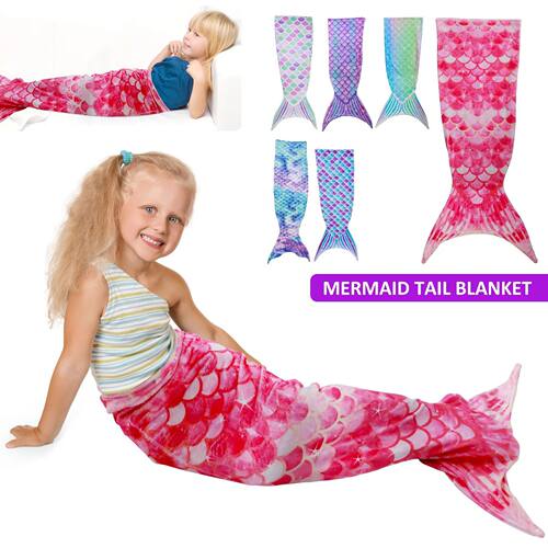 Girls Mermaid Tail Blanket 120cm Soft Flannel Sleeping Blank