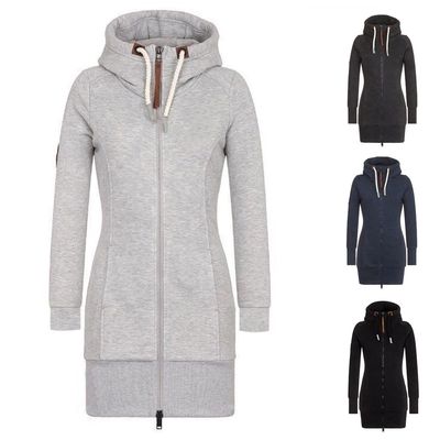 High Collar Long Sweatshirts Solid Hooded Jacket for Women O