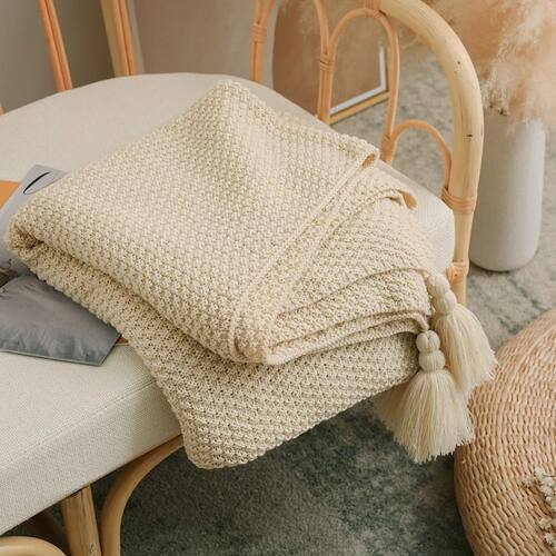 Wool Knit Plaid Blanket With Tassel Super Soft Bohemia Throw