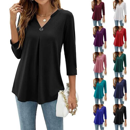 Womens Autumn V Neck 3/4 Sleeve Shirts Business Casual ops L